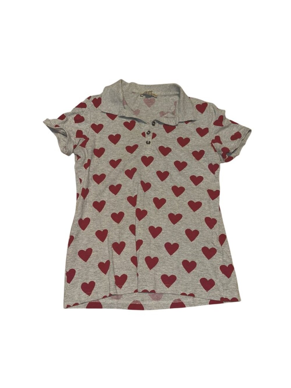 Burberry Brit Heart Print Cotton Piqué Polo Shirt in Parade Red Small Gray Women